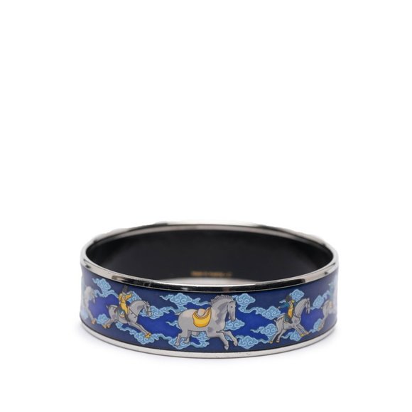 Hermes GM enamel horse motif bangle in silver, blue, and multicolored metal f... - Picture 3 of 5
